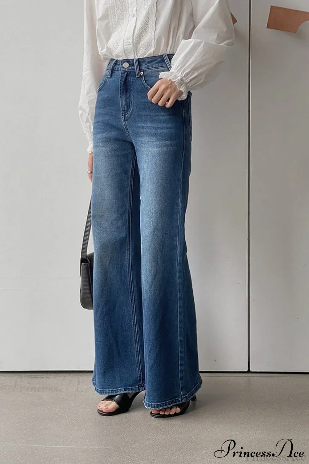 High Waist Solid Color Bootcut Jeans - Image 2
