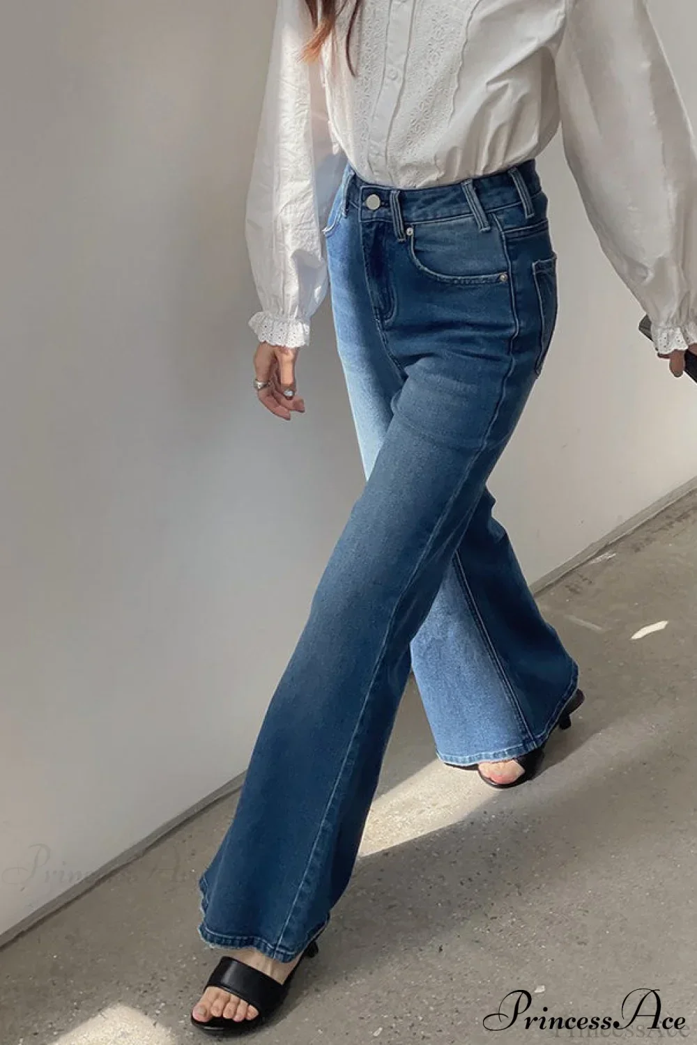 High Waist Solid Color Bootcut Jeans - Image 3
