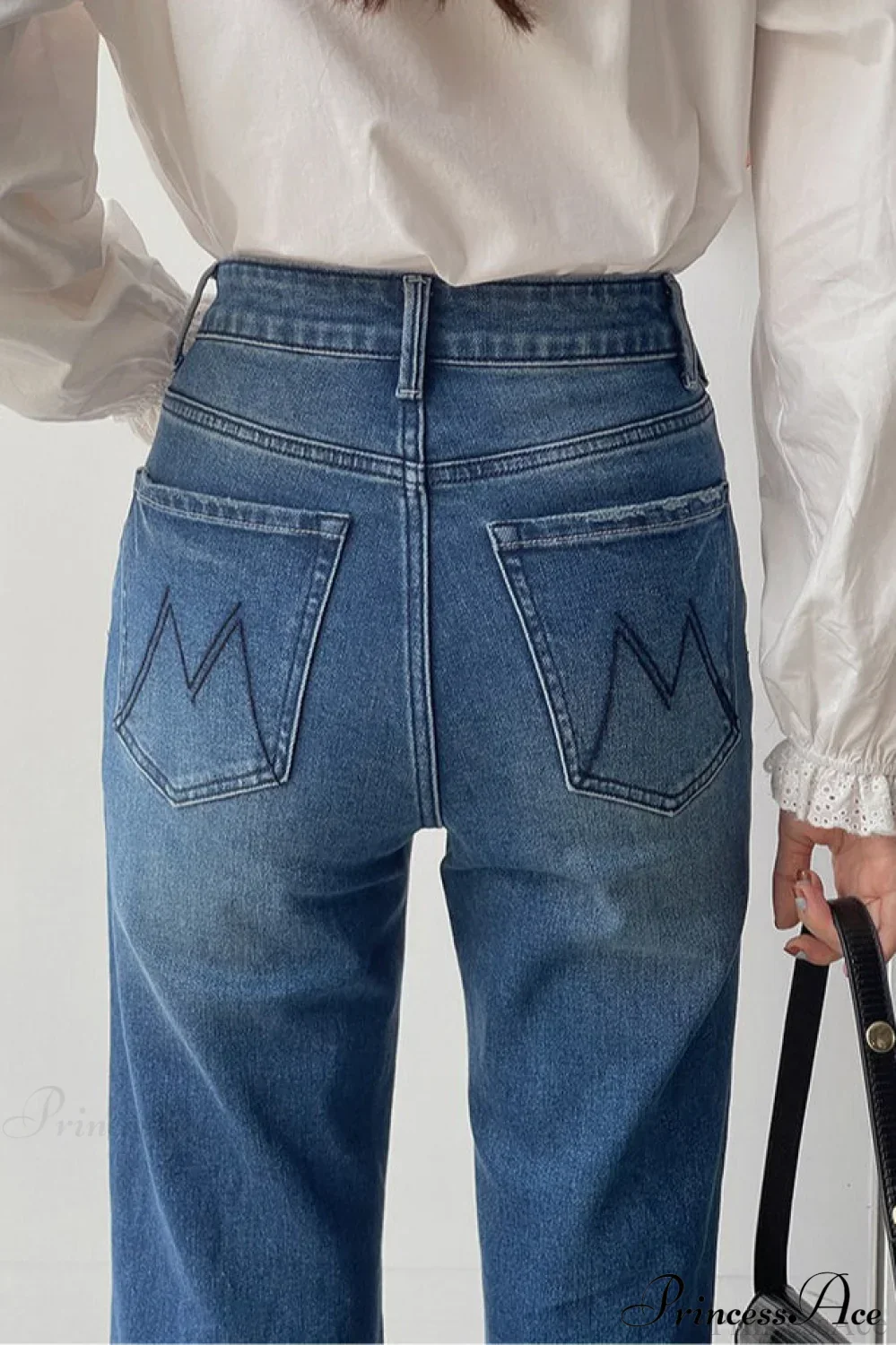 High Waist Solid Color Bootcut Jeans - Image 4
