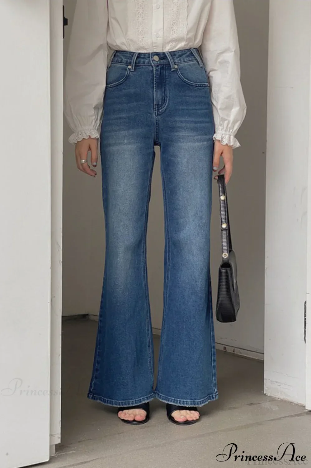 High Waist Solid Color Bootcut Jeans - Image 6