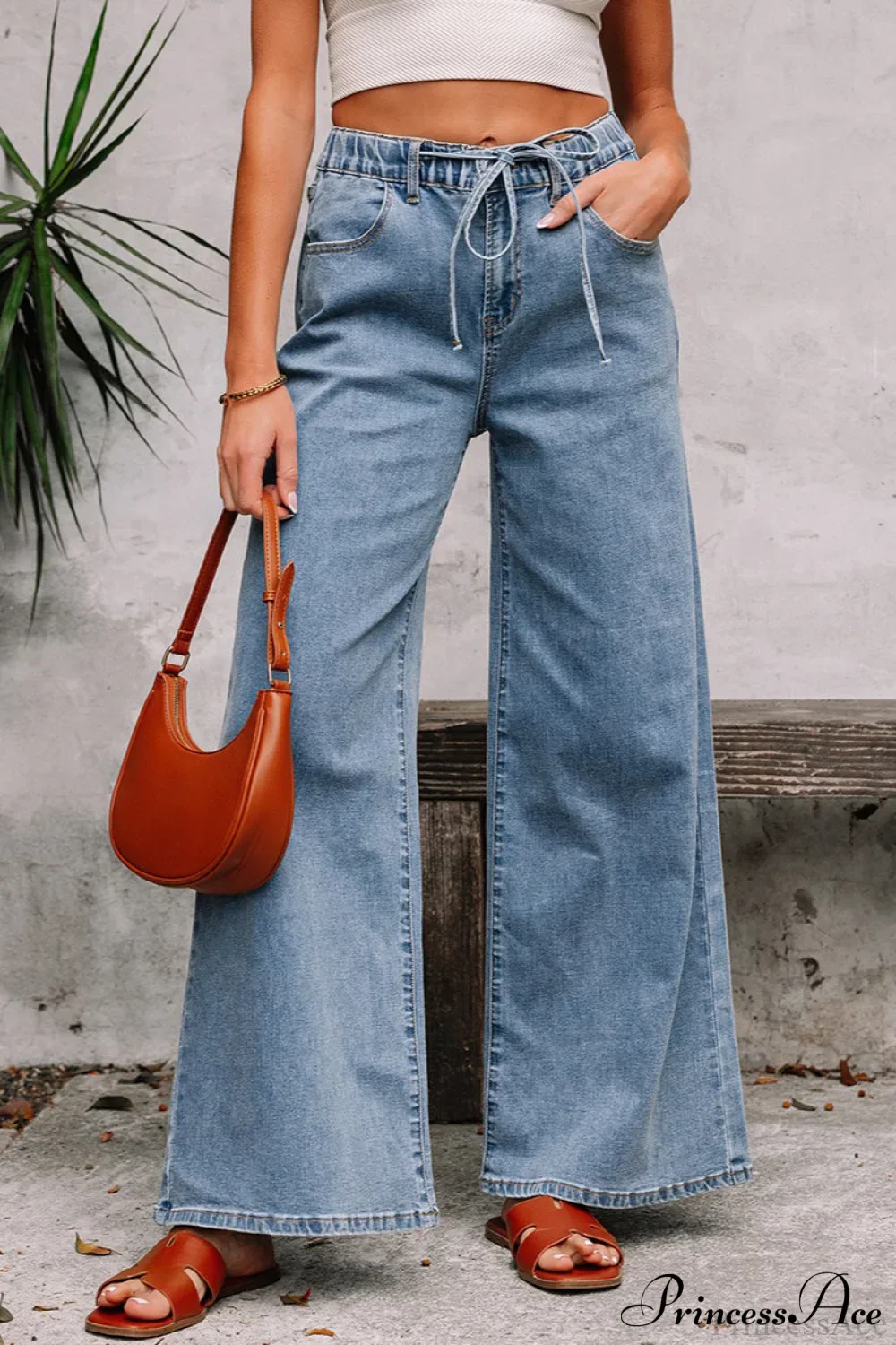 High Waist Solid Pocketed Flared Jeans - Image 2