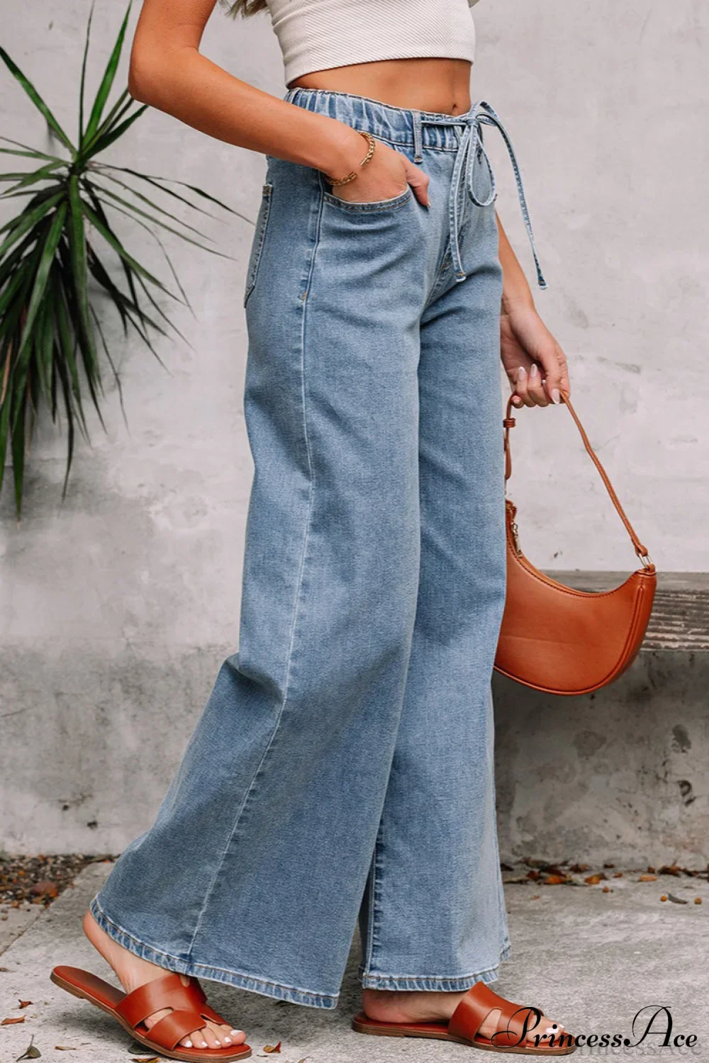 High Waist Solid Pocketed Flared Jeans - Image 3