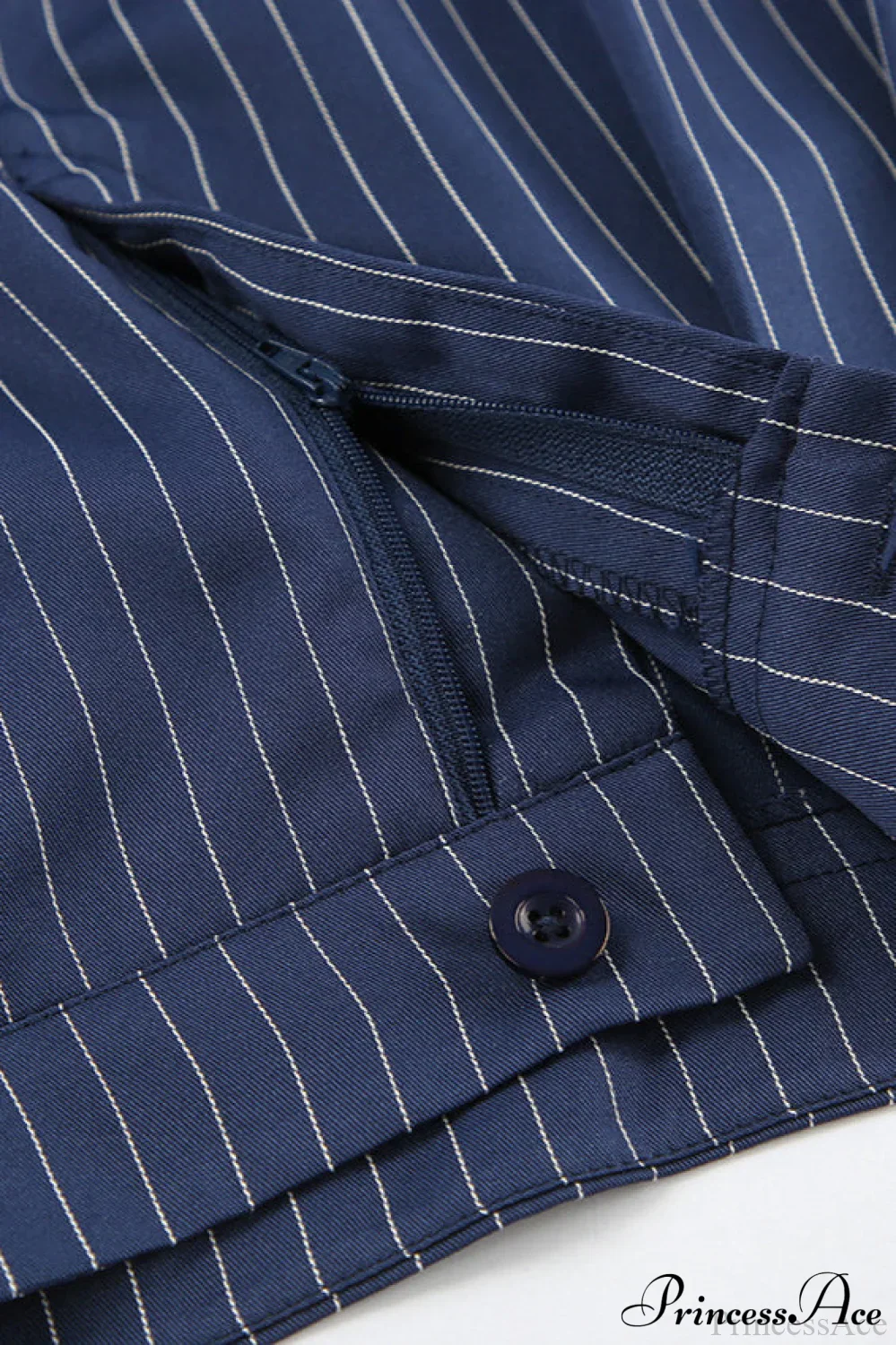 High Waist Straight Wide Leg Navy Stripe Pants - Image 5