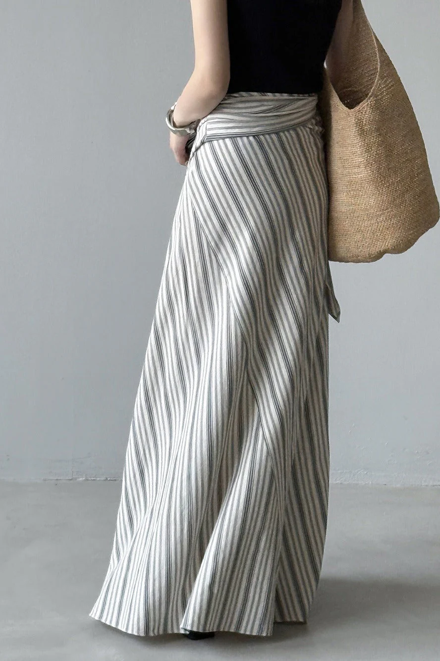 High Waist Striped Tie Waist A Line Maxi Skirt - Image 4