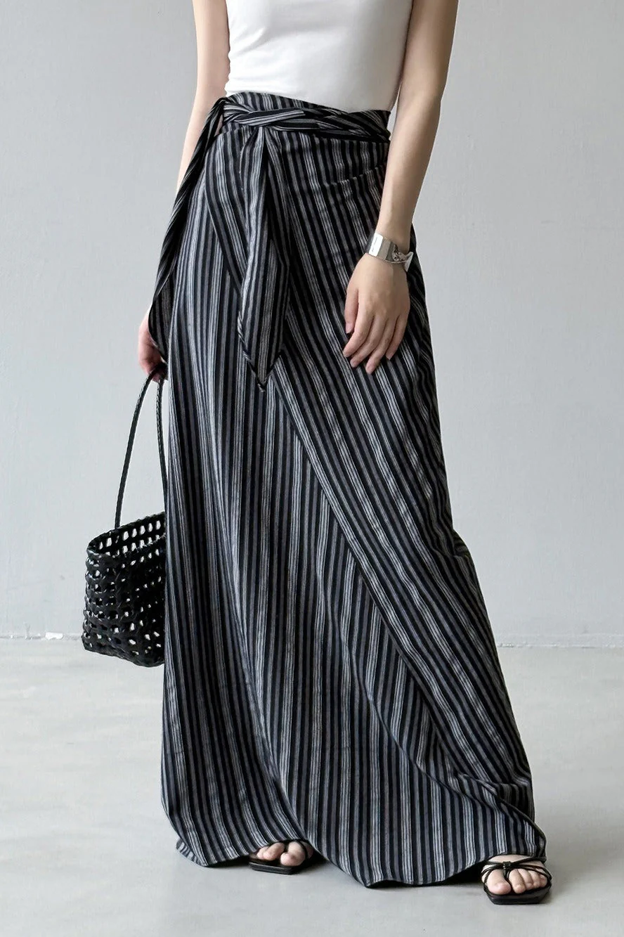 High Waist Striped Tie Waist A Line Maxi Skirt - Image 7
