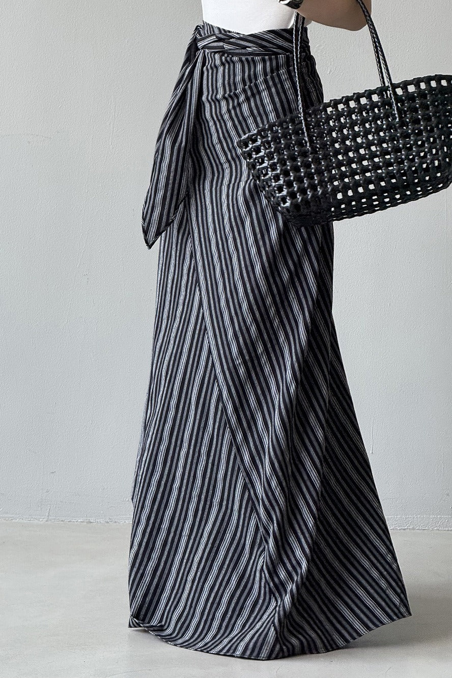 High Waist Striped Tie Waist A Line Maxi Skirt - Image 8