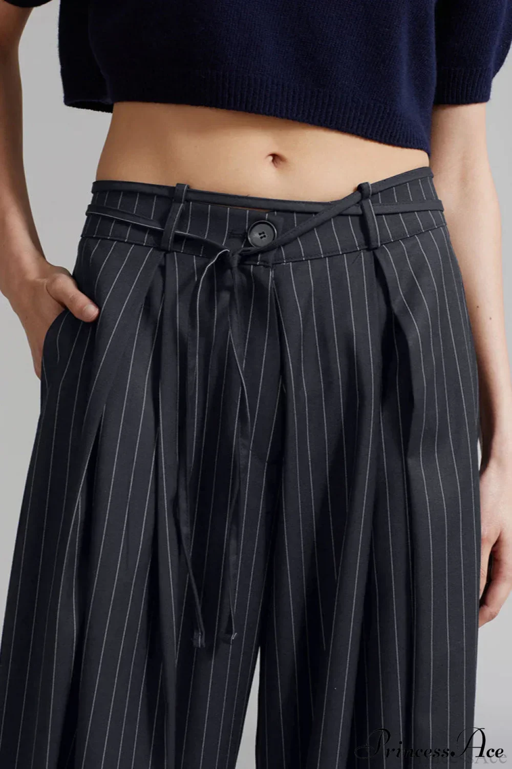 High Waist Striped Wide Leg Tailored Pants - Image 4