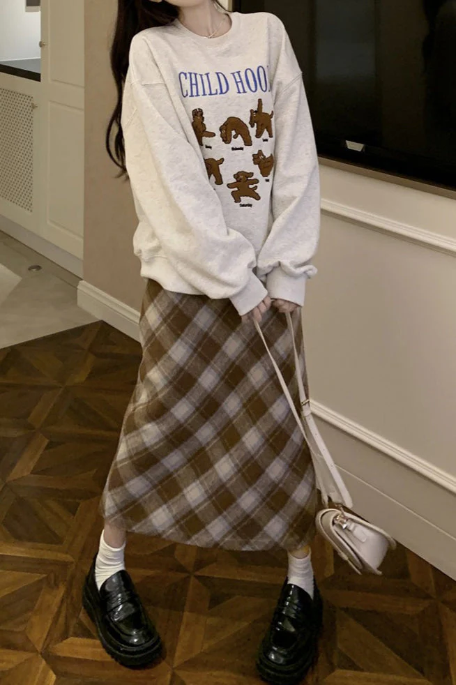 High Waist Vintage A-Line Slit Skirt - Image 10