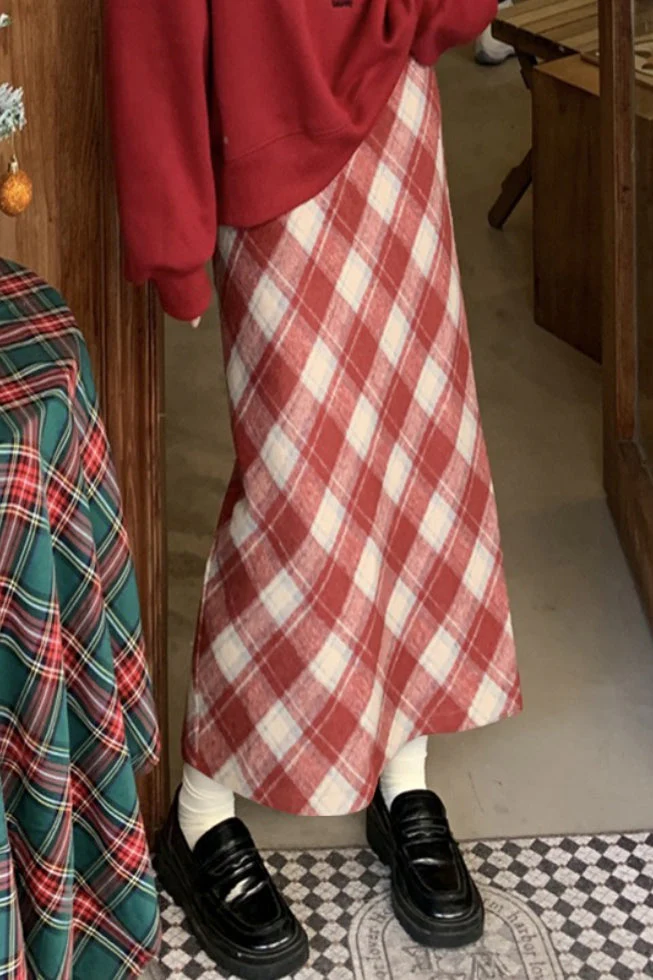 High Waist Vintage A-Line Slit Skirt - Image 2