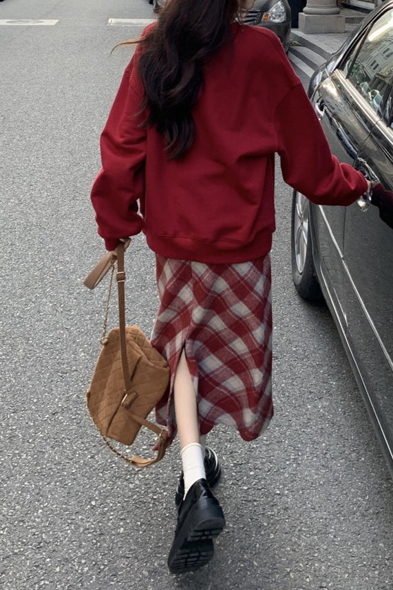 High Waist Vintage A-Line Slit Skirt - Image 7