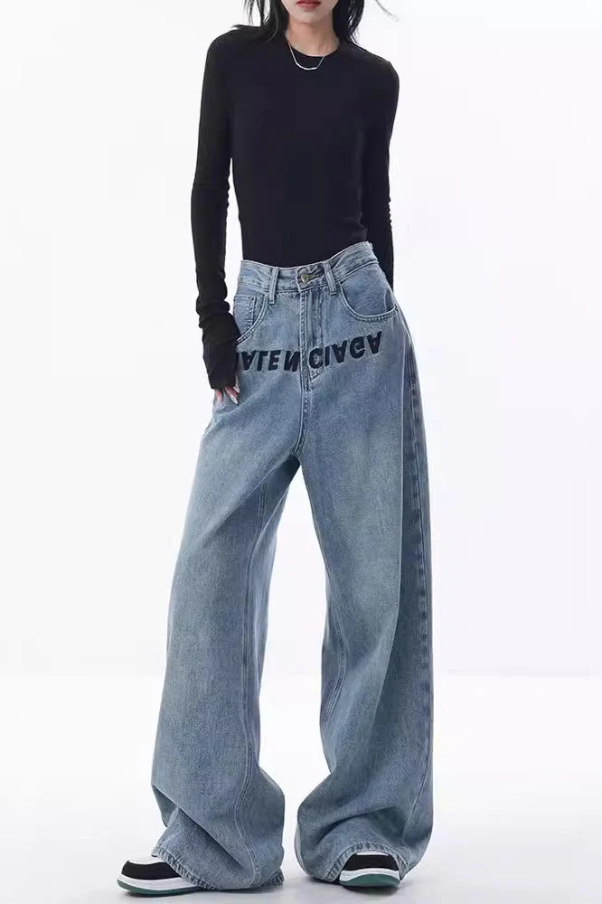 High Waist Wide Leg Loose Floor Length Jeans - Image 2