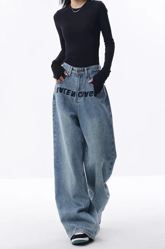 High Waist Wide Leg Loose Floor Length Jeans - Image 3