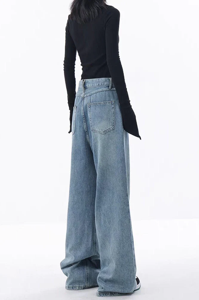 High Waist Wide Leg Loose Floor Length Jeans - Image 4