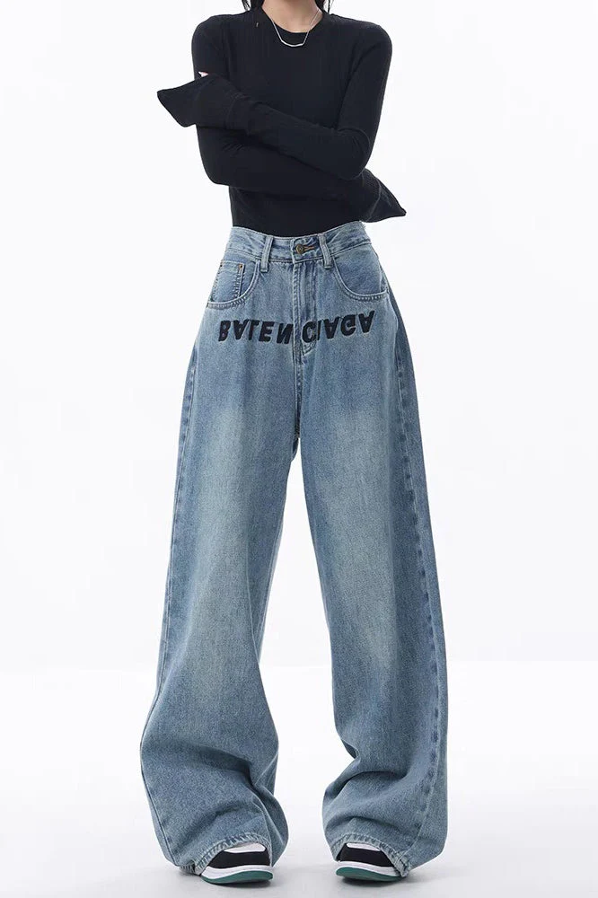 High Waist Wide Leg Loose Floor Length Jeans - Image 5
