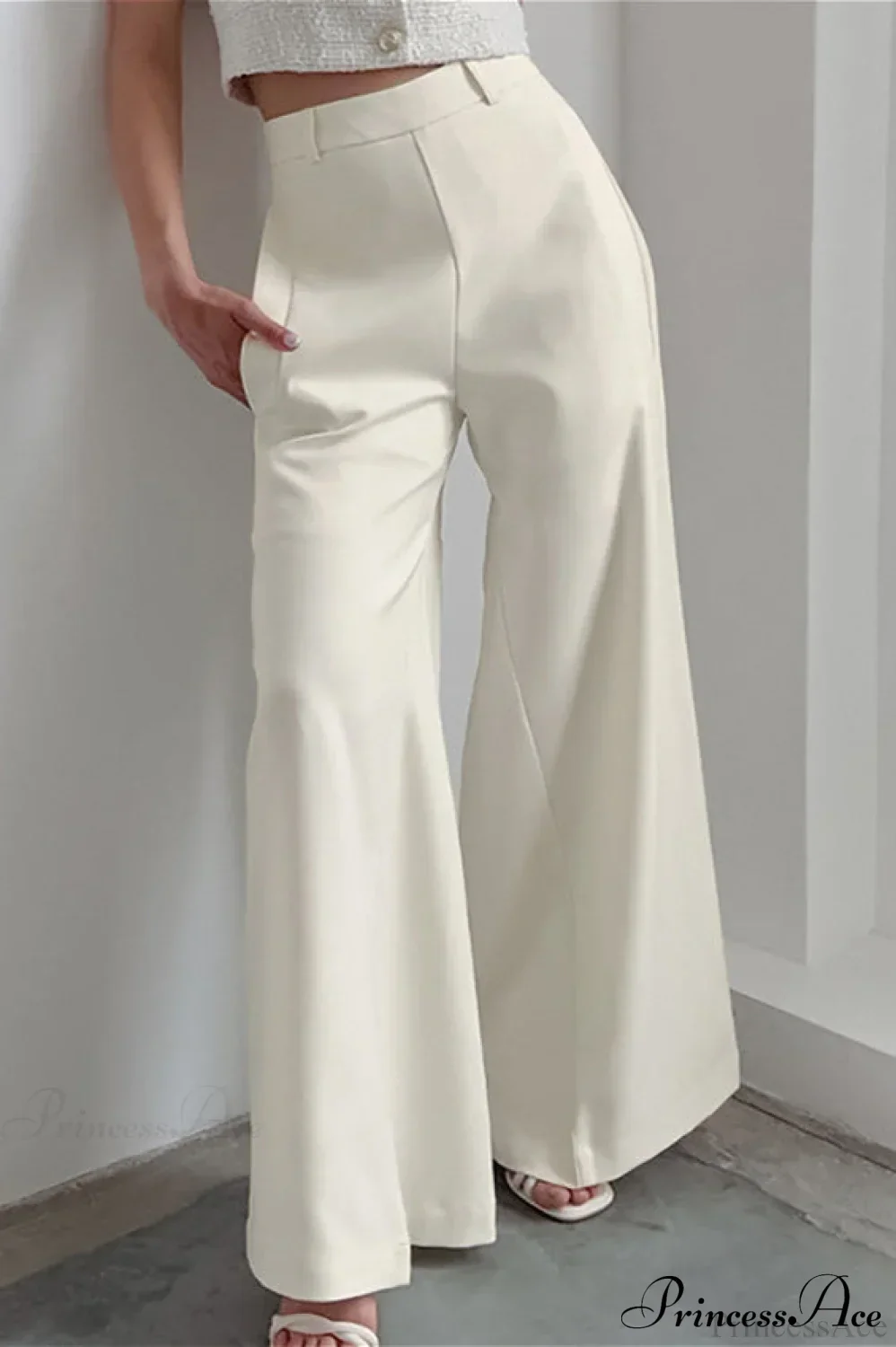 High Waist Wide Leg Solid Casual Pants - Image 2