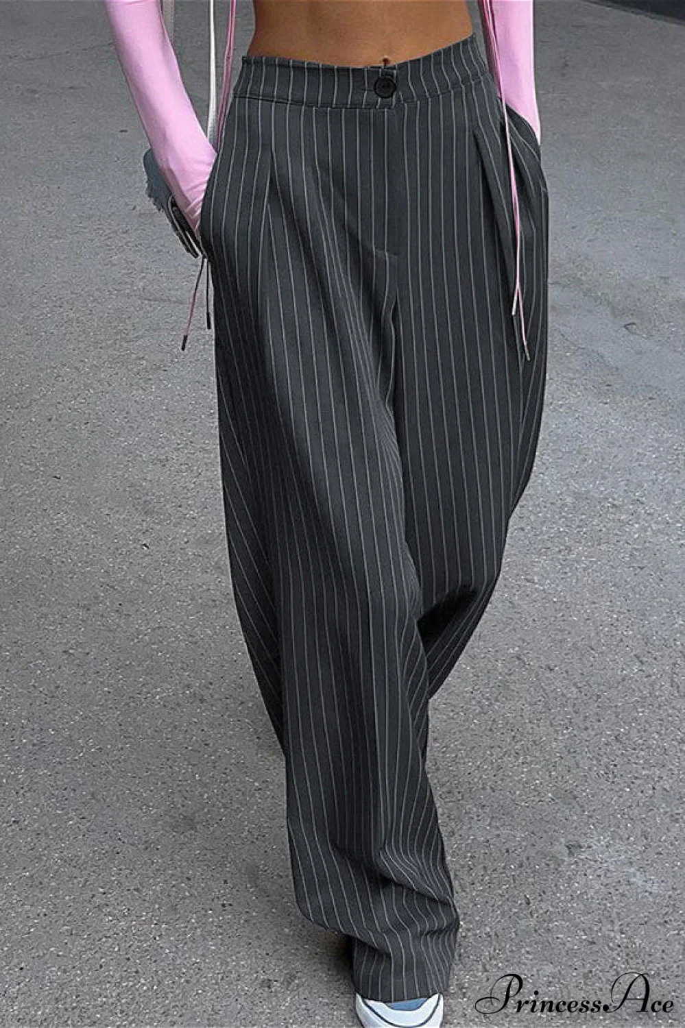 High Waist Wide Leg Stripe Tailored Pants - Image 2