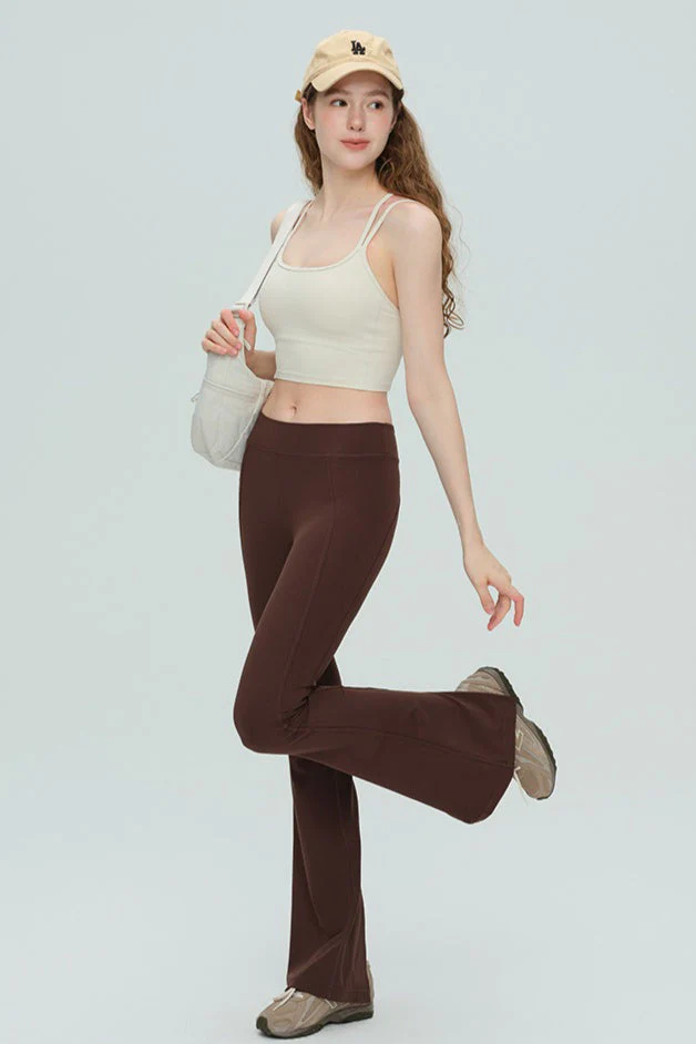 High-Waisted Breathable Flared Workout Slit Leggings - Image 3