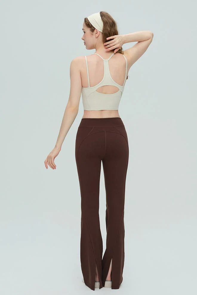 High-Waisted Breathable Flared Workout Slit Leggings - Image 6