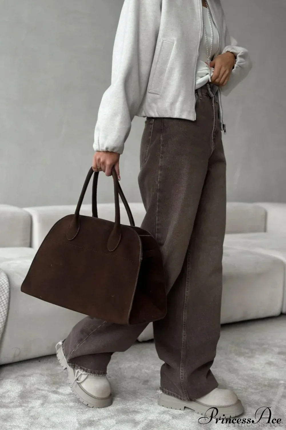 High Waisted Brown Straight Leg Jeans - Image 3