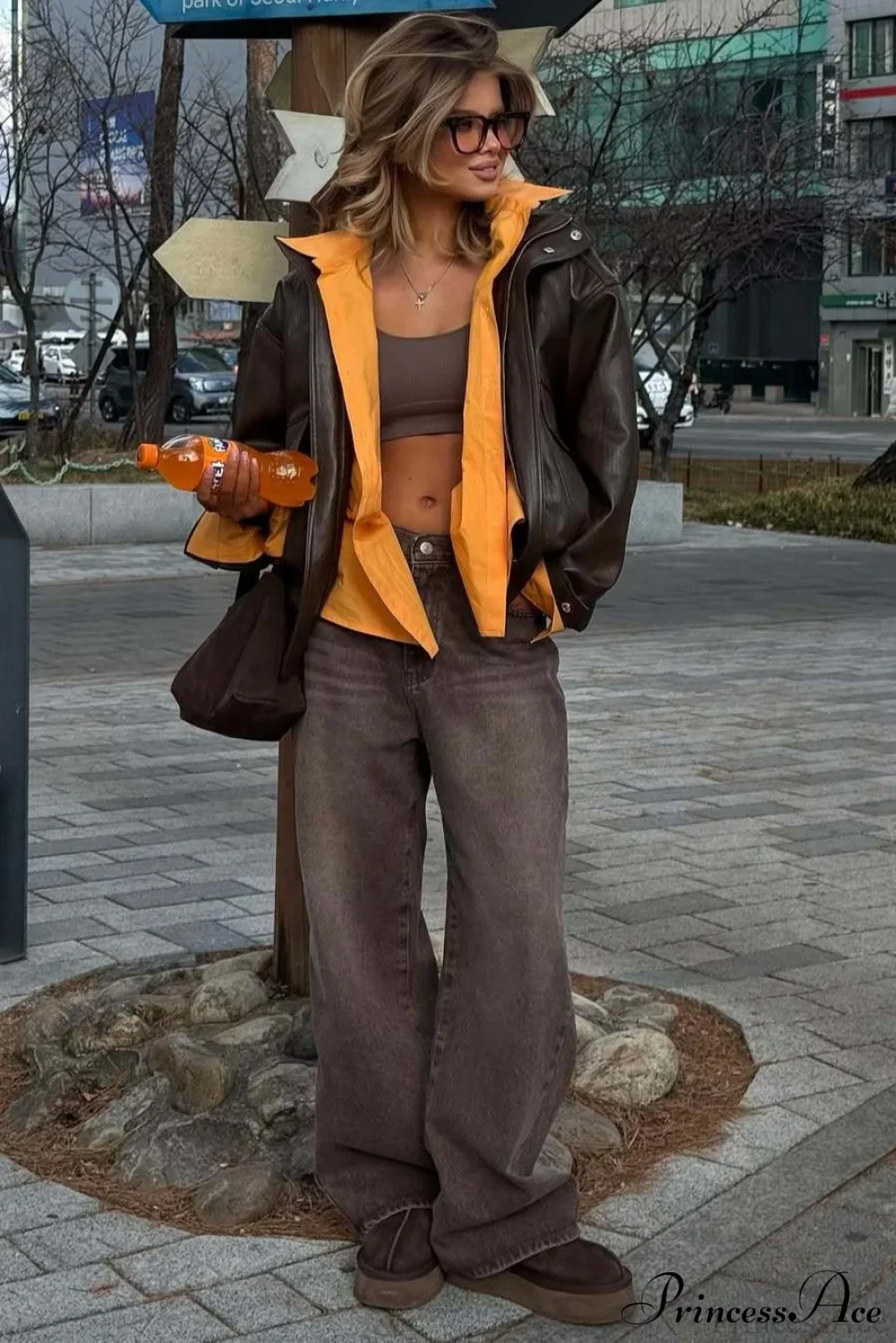 High Waisted Brown Straight Leg Jeans - Image 5