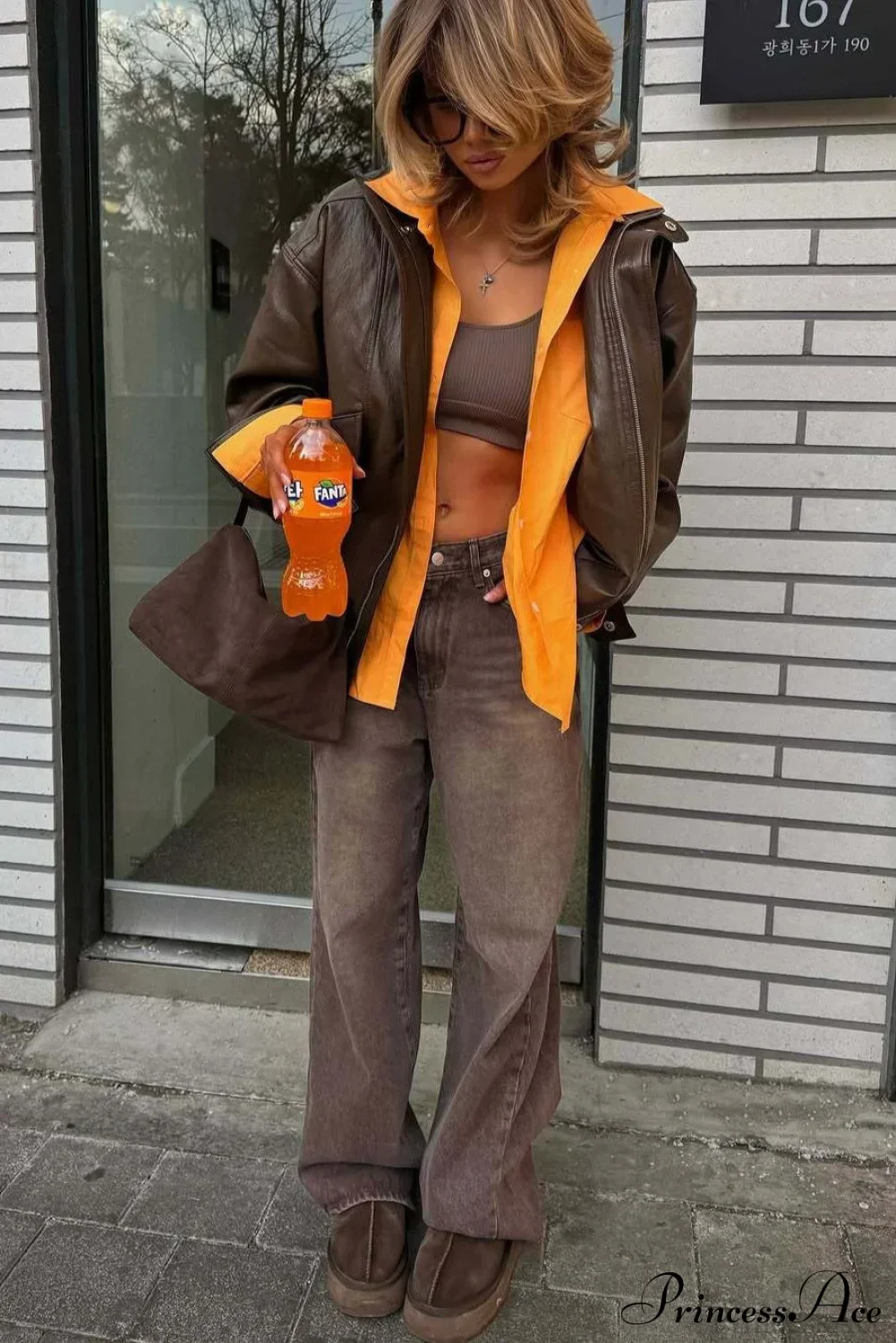 High Waisted Brown Straight Leg Jeans - Image 6