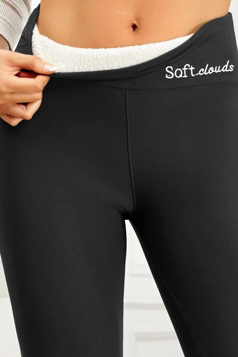 High-Waisted Sherpa Fleece Slim Fit Letter Embroidery Leggings - Image 6
