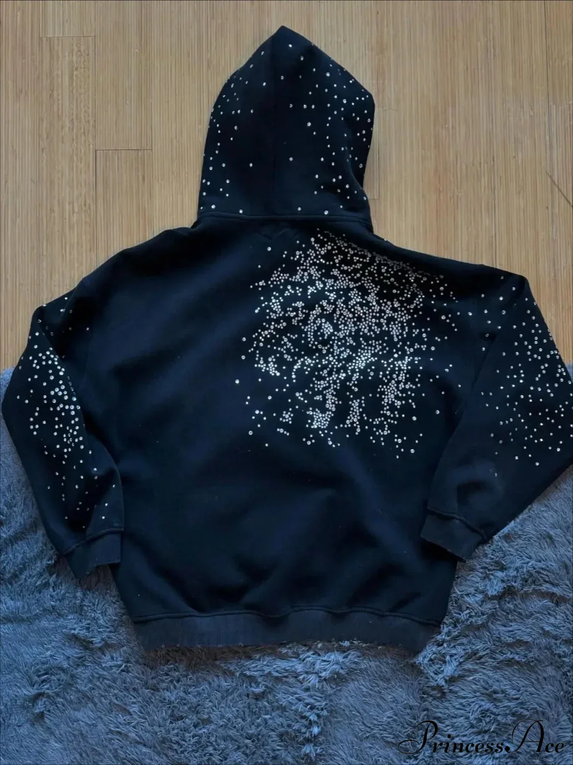 Hip Hop Cross Oversized Rhinestone Zip Up Hoodie - Image 2