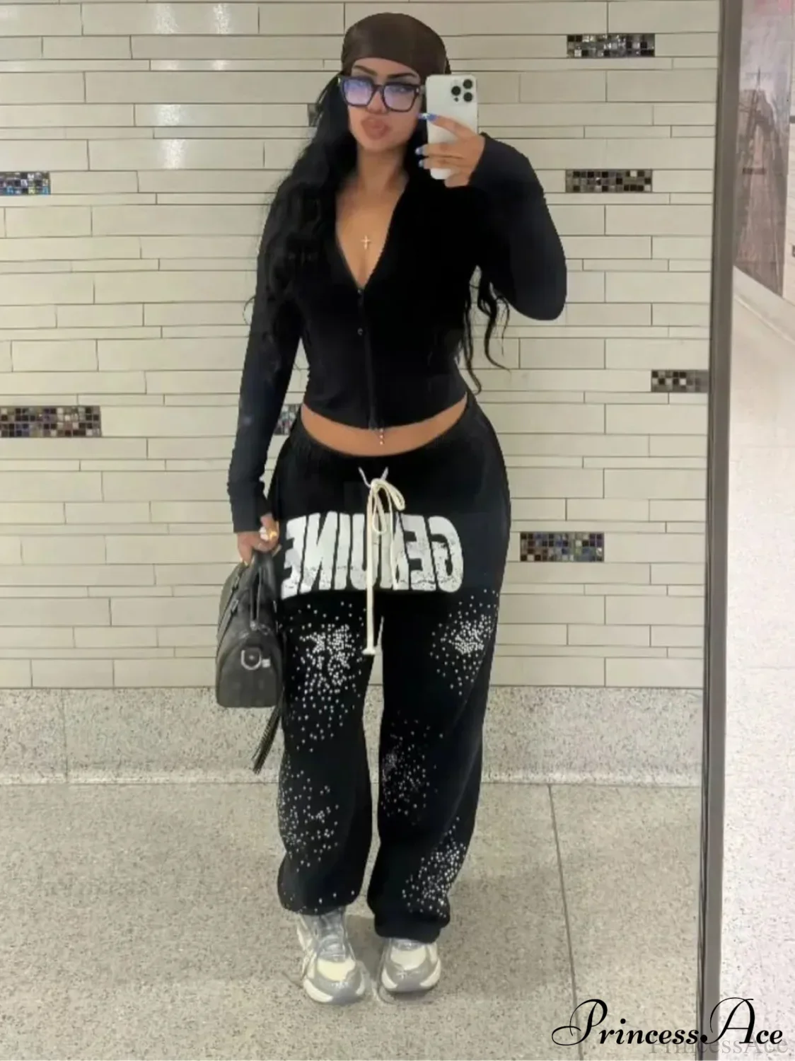 Hip Hop Cross Oversized Rhinestone Zip Up Hoodie - Image 4