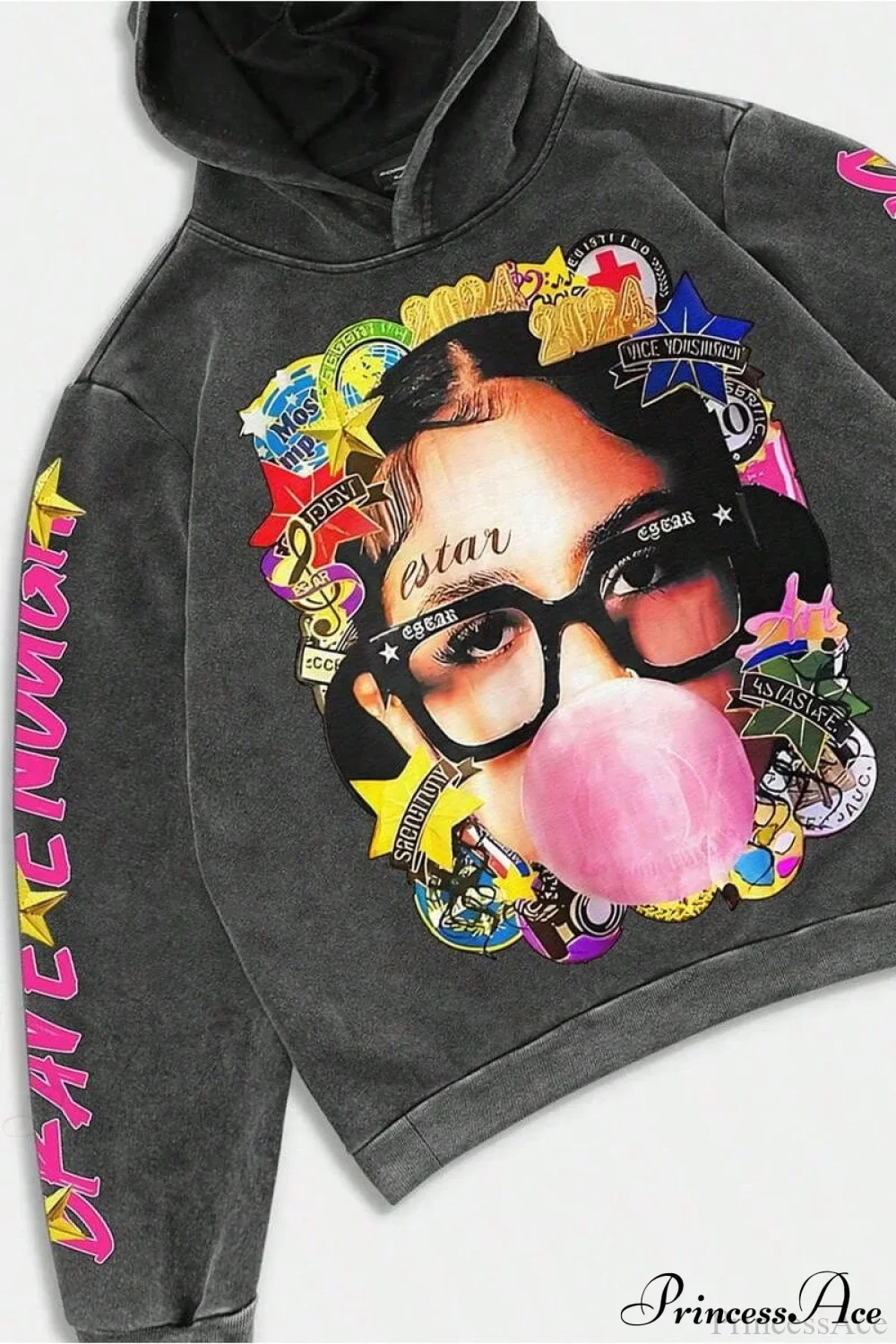 Hip-Hop Rock Character Letter Print Loose Hoodie - Image 3