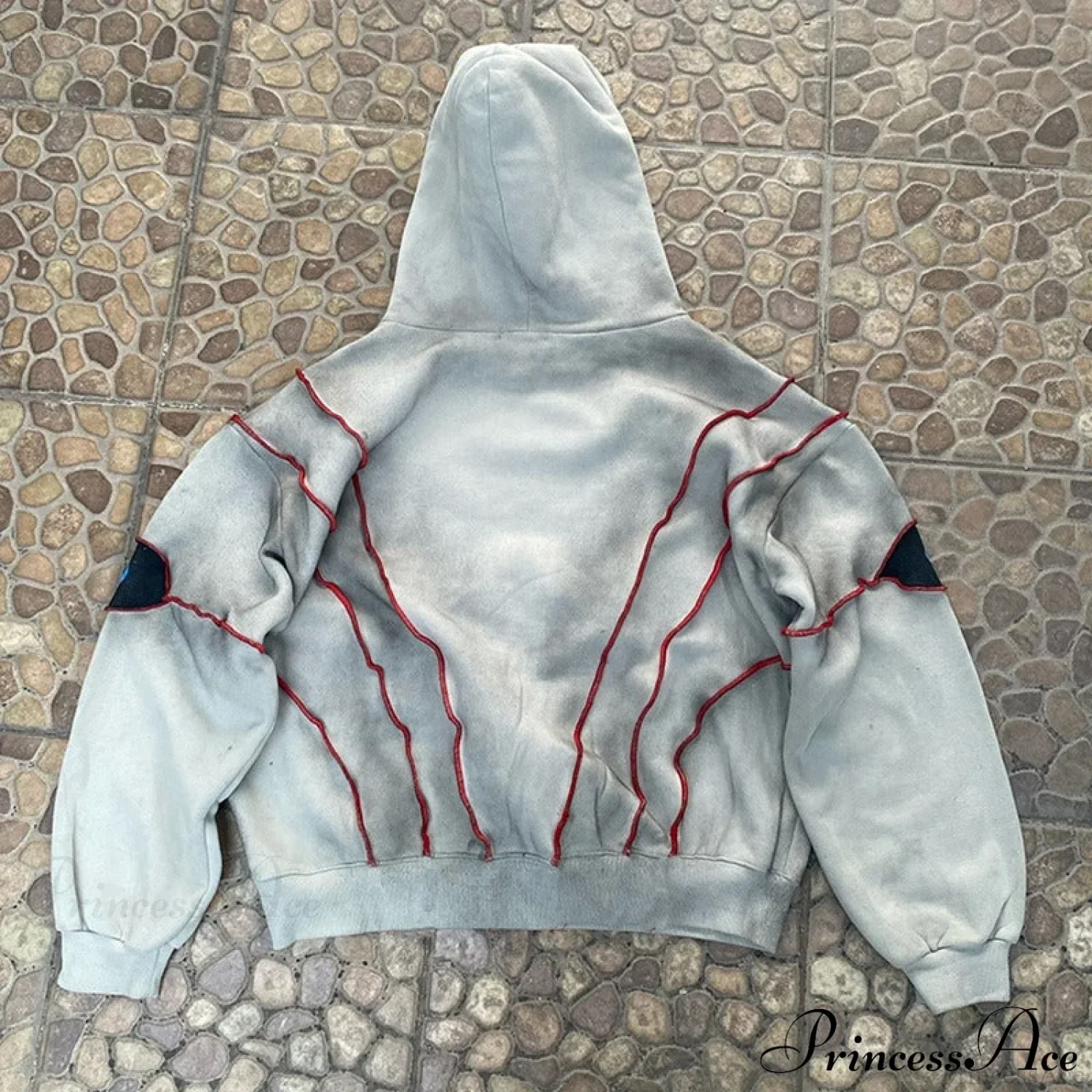 Hip-Hop Topstitch Eye Applique Hoodie - Image 2