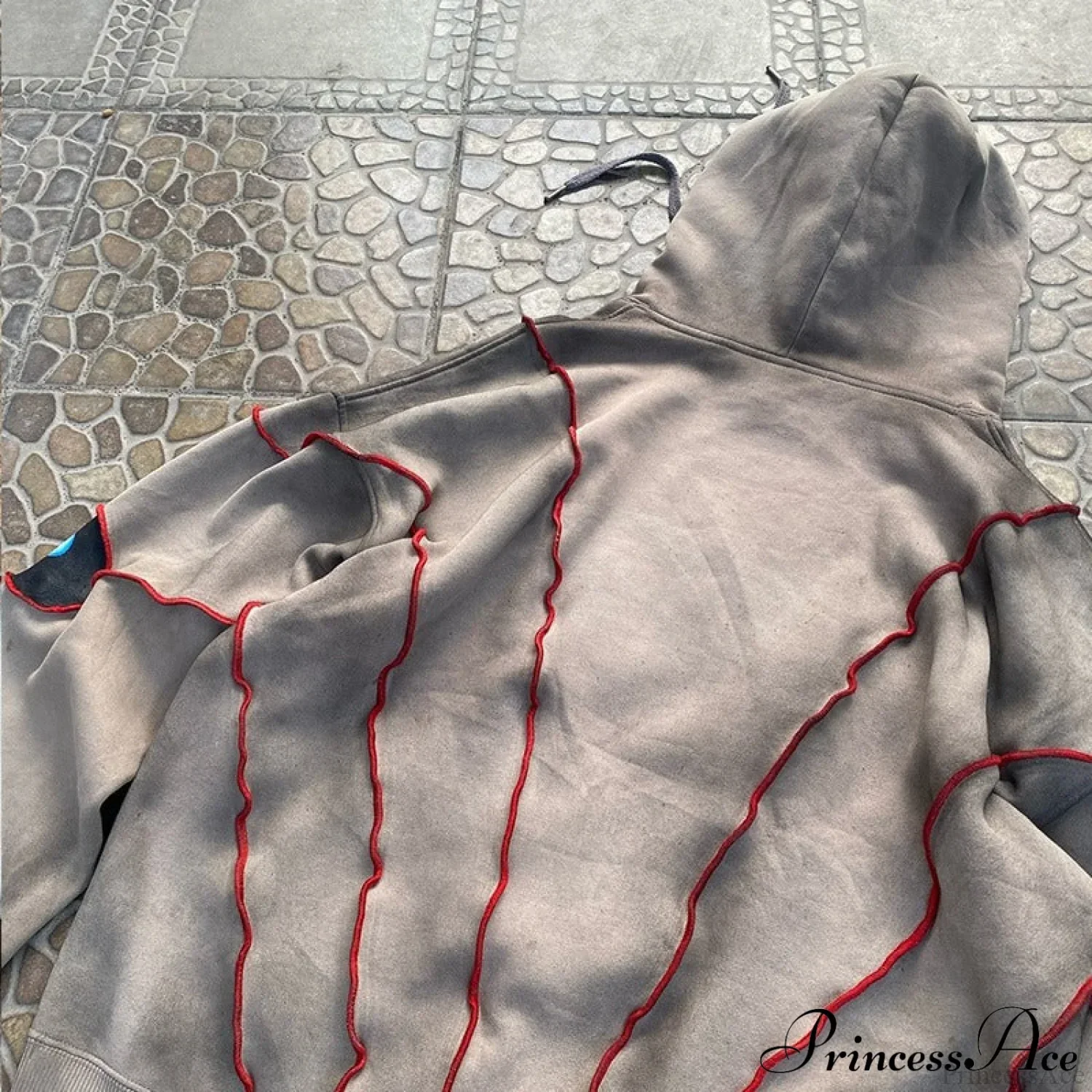 Hip-Hop Topstitch Eye Applique Hoodie - Image 6