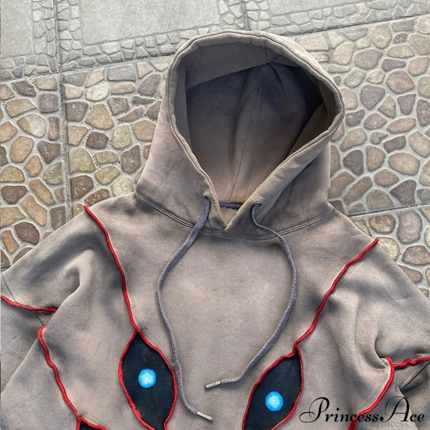 Hip-Hop Topstitch Eye Applique Hoodie - Image 7