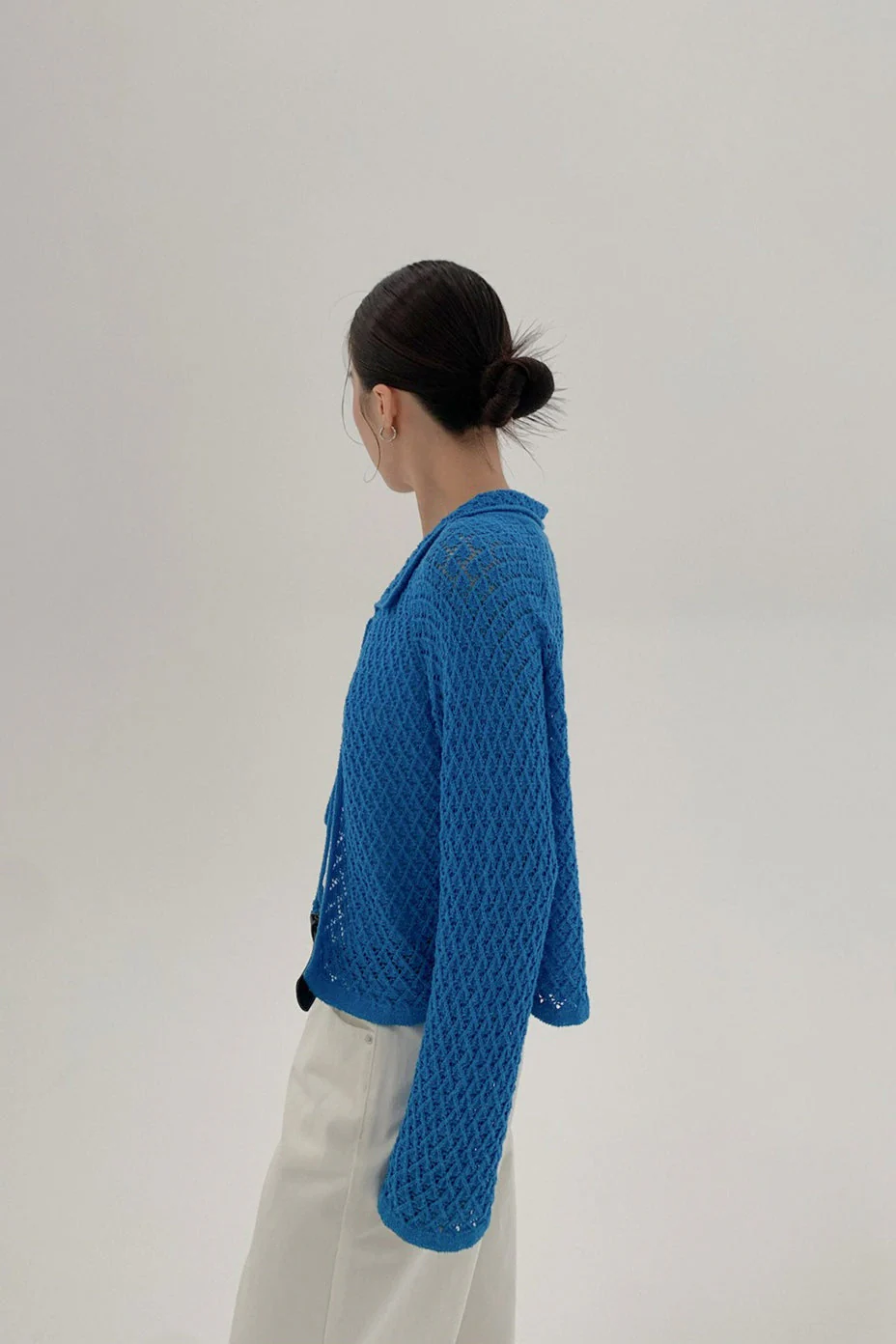 Hollow-Out Collared Tie-Waist Long-Sleeve Short Knit Cardigan - Image 15