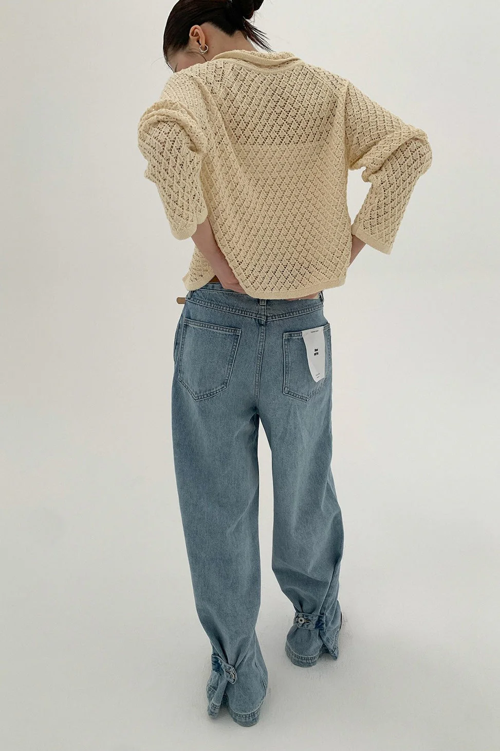 Hollow-Out Collared Tie-Waist Long-Sleeve Short Knit Cardigan - Image 8