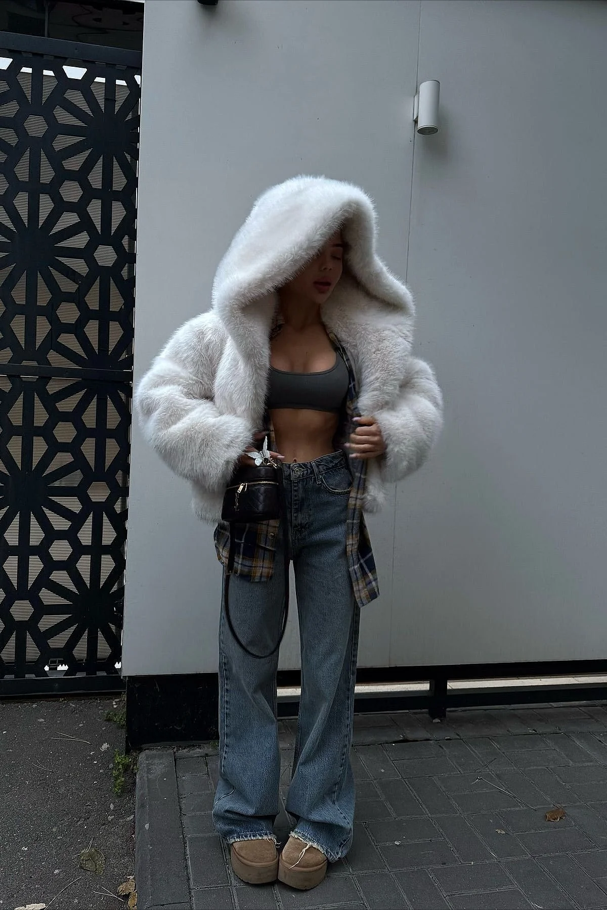 Hooded Faux Fox Fur White Short Coat - Image 4