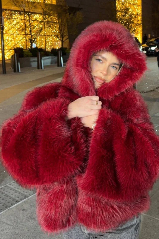 Hooded Faux Fur Blend Coat - Image 3