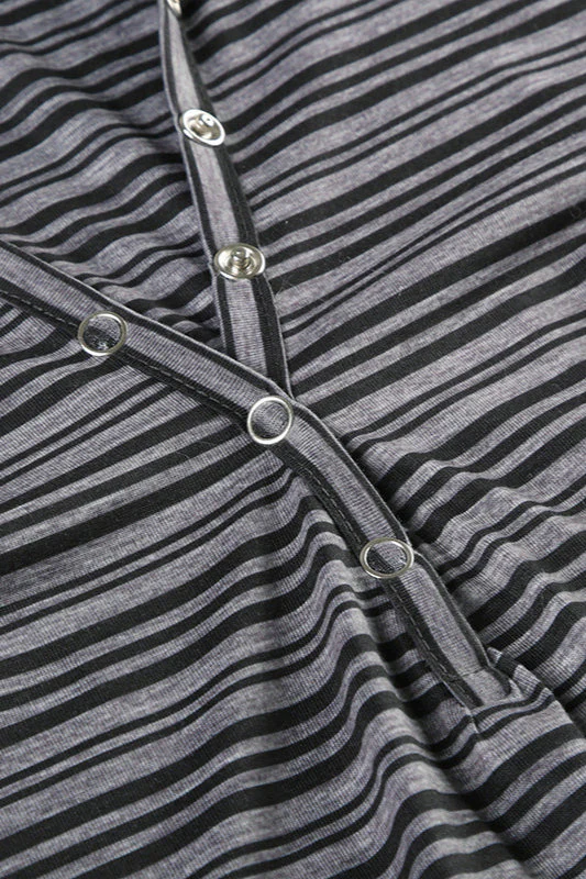 Hooded Striped Color Block Button V Neck Long Sleeve Blouse - Image 4