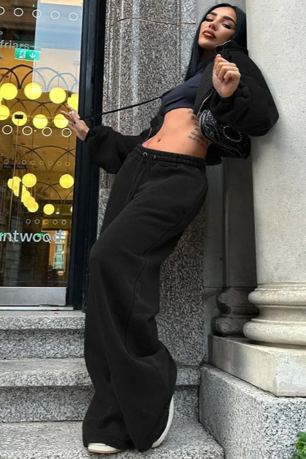 Hooded Zipper Cropped Slim Fit Casual Two Piece Set - Image 6