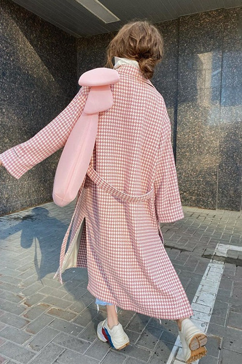 Houndstooth Long Trench Coat Chic Elegant Overcoat - Image 7