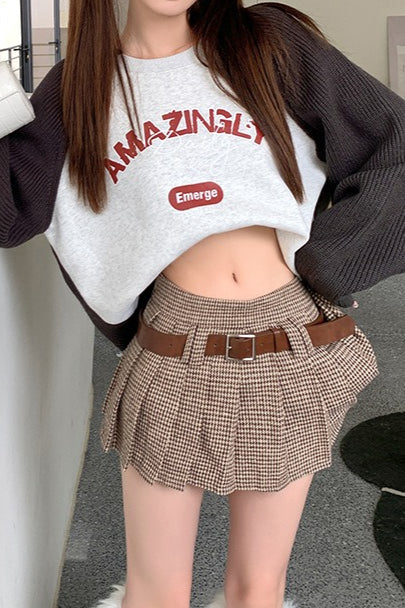 Houndstooth Pleated High Waist Skirt - Image 2