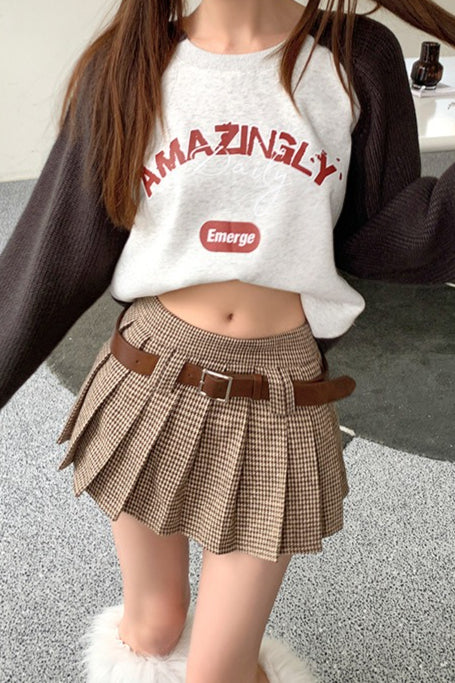 Houndstooth Pleated High Waist Skirt - Image 5