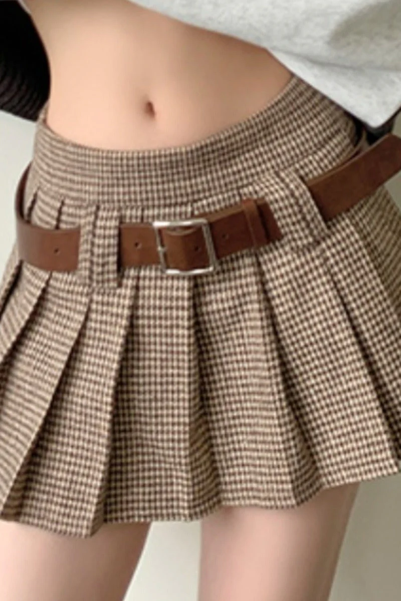 Houndstooth Pleated High Waist Skirt - Image 8