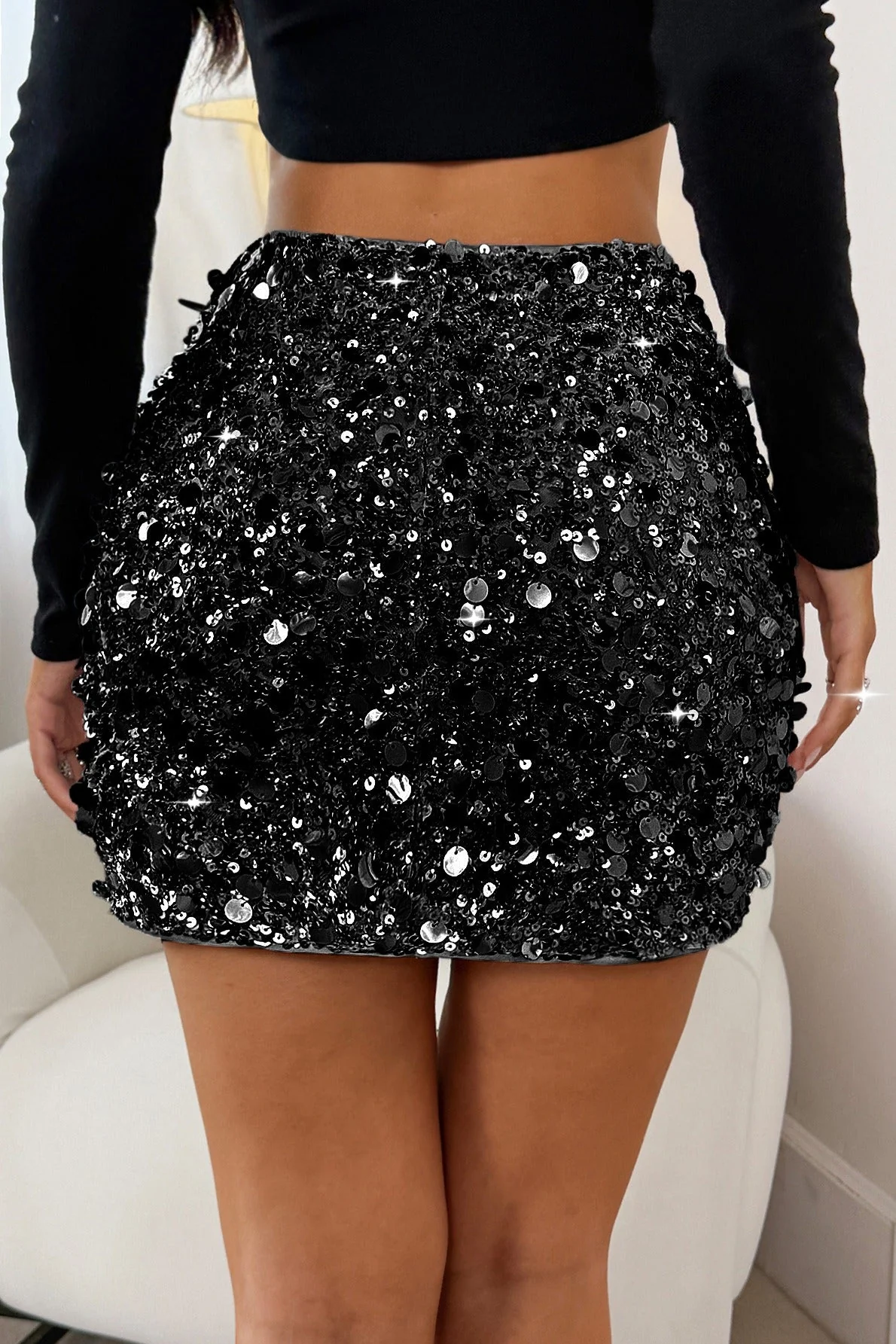 Sequins Hem Bodycon Mini Skirt - Image 6