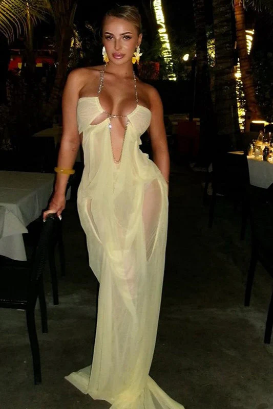 Irregular Sheer Tulle Patchwork Metal Decorative Prom Dress - Image 10
