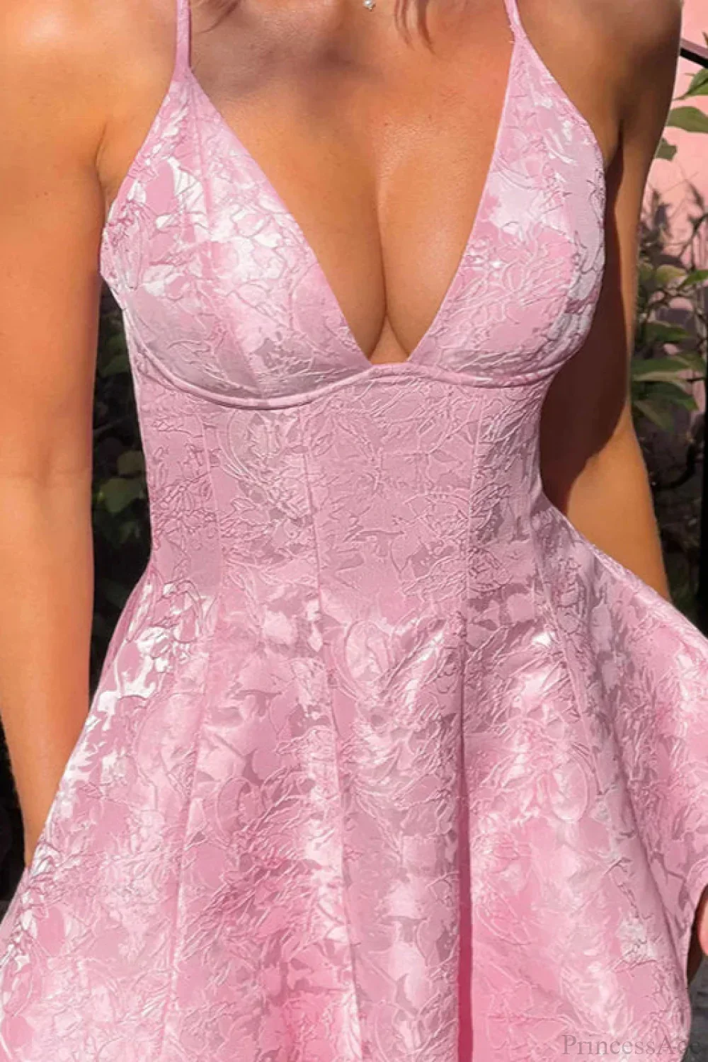 Jacquard Deep V Fitted A-Line Mini Dress - Image 2