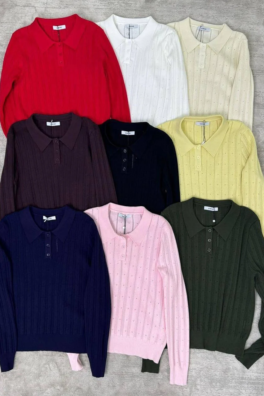 Jacquard Polo Collar Long Sleeve Loose Blouse - Image 18