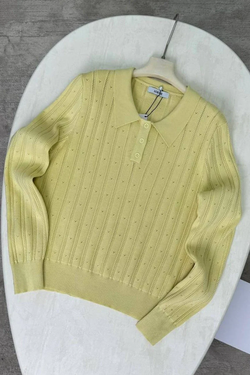 Jacquard Polo Collar Long Sleeve Loose Blouse - Image 6