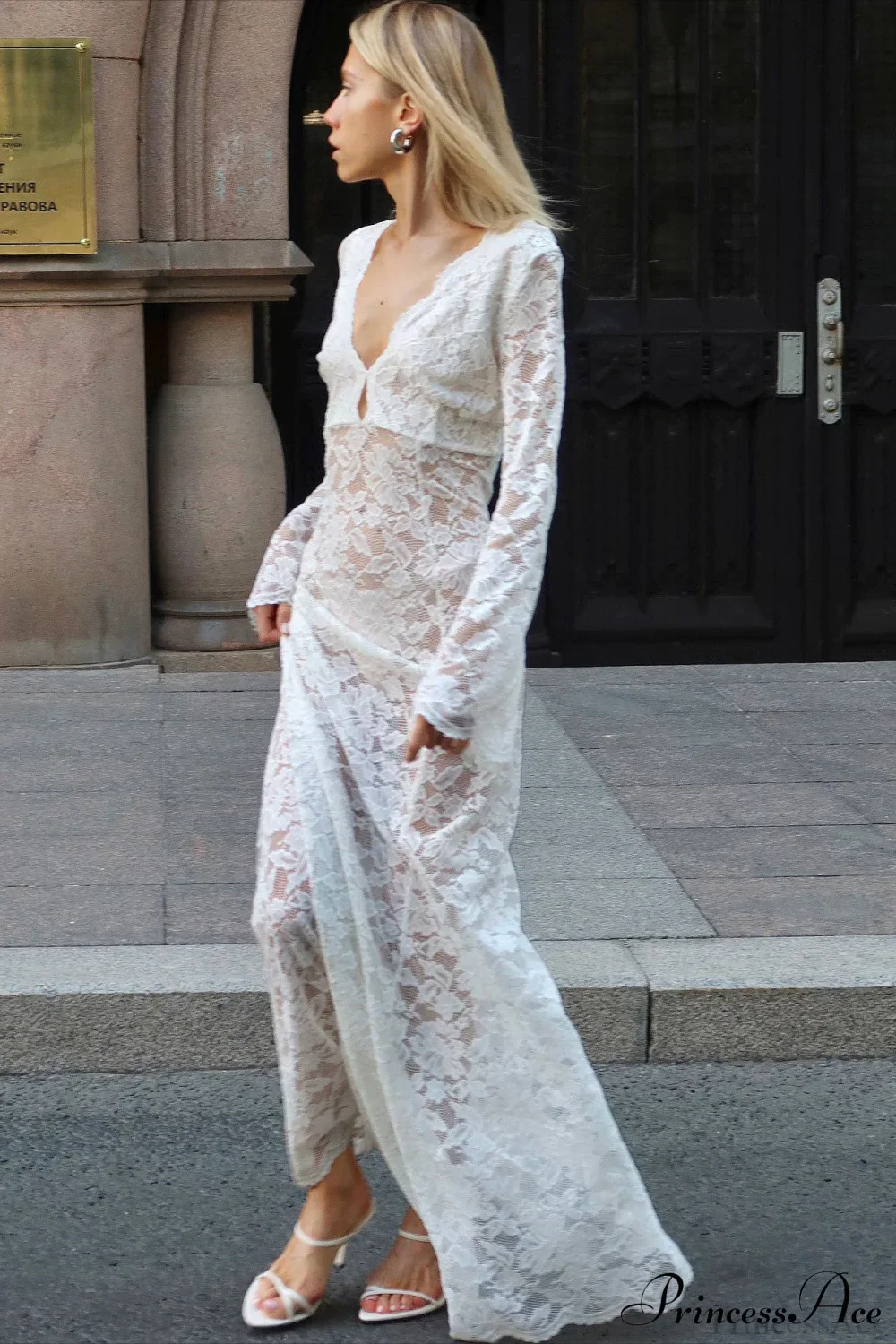 Jacquard Sheer Lace Sexy Bodycon Maxi Dress - Image 2