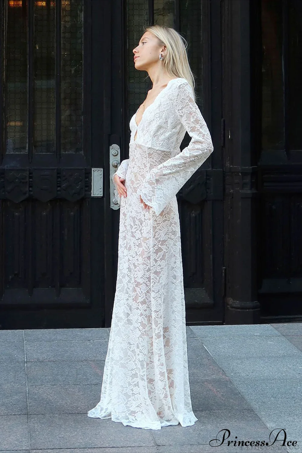 Jacquard Sheer Lace Sexy Bodycon Maxi Dress - Image 4