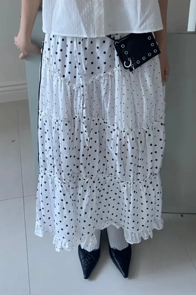 Kawaii Retro Polka Dot Ruffle Trim Mini Skirt - Image 3